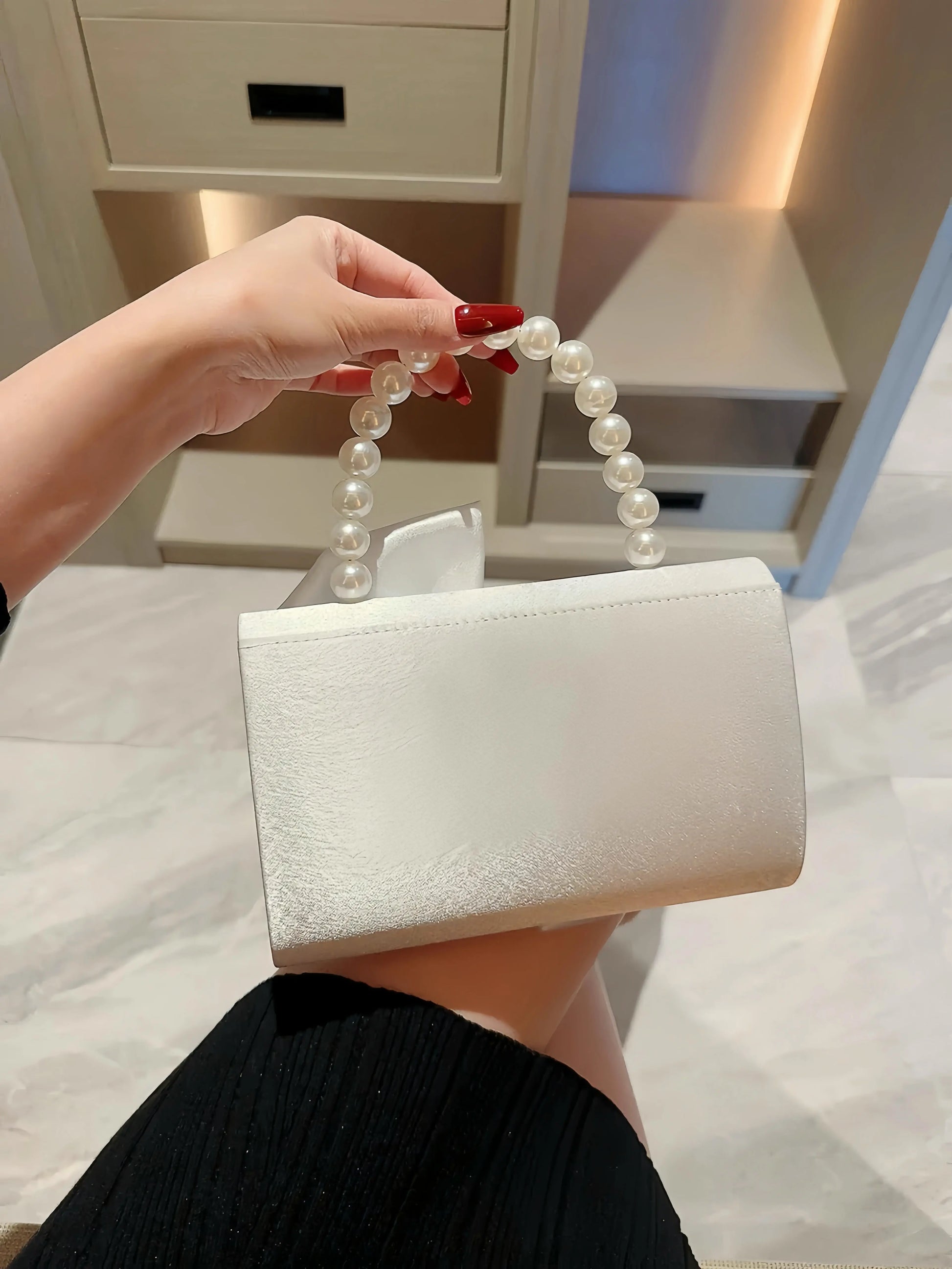 Lady Exquisite Flower Evening Bag white Wedding Bag Faux Pearl Handheld Banquet Bag Evening Bag Party Bag Prom Bag Dress Bag Little Addiction