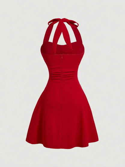 Red Bow Halter Mini Dress Little Addiction