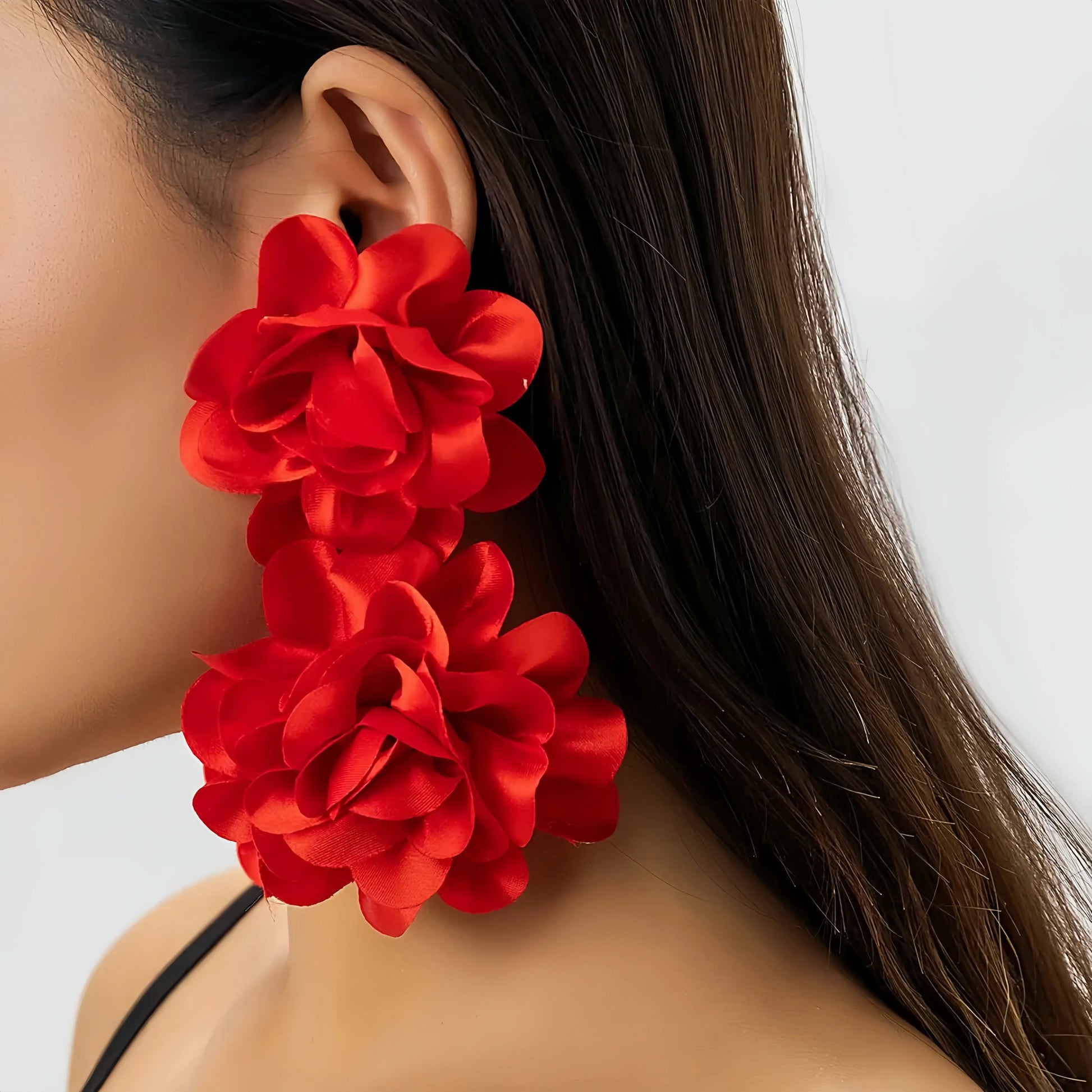 Exaggerated Big Fluffy Fabric Flower Petal Drop Earrings for Women Trendy Elegant Earring Wed Bridal Y2K Jewelry Accessories New Little Addiction