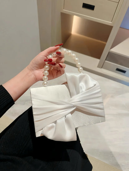 Lady Exquisite Flower Evening Bag white Wedding Bag Faux Pearl Handheld Banquet Bag Evening Bag Party Bag Prom Bag Dress Bag Little Addiction