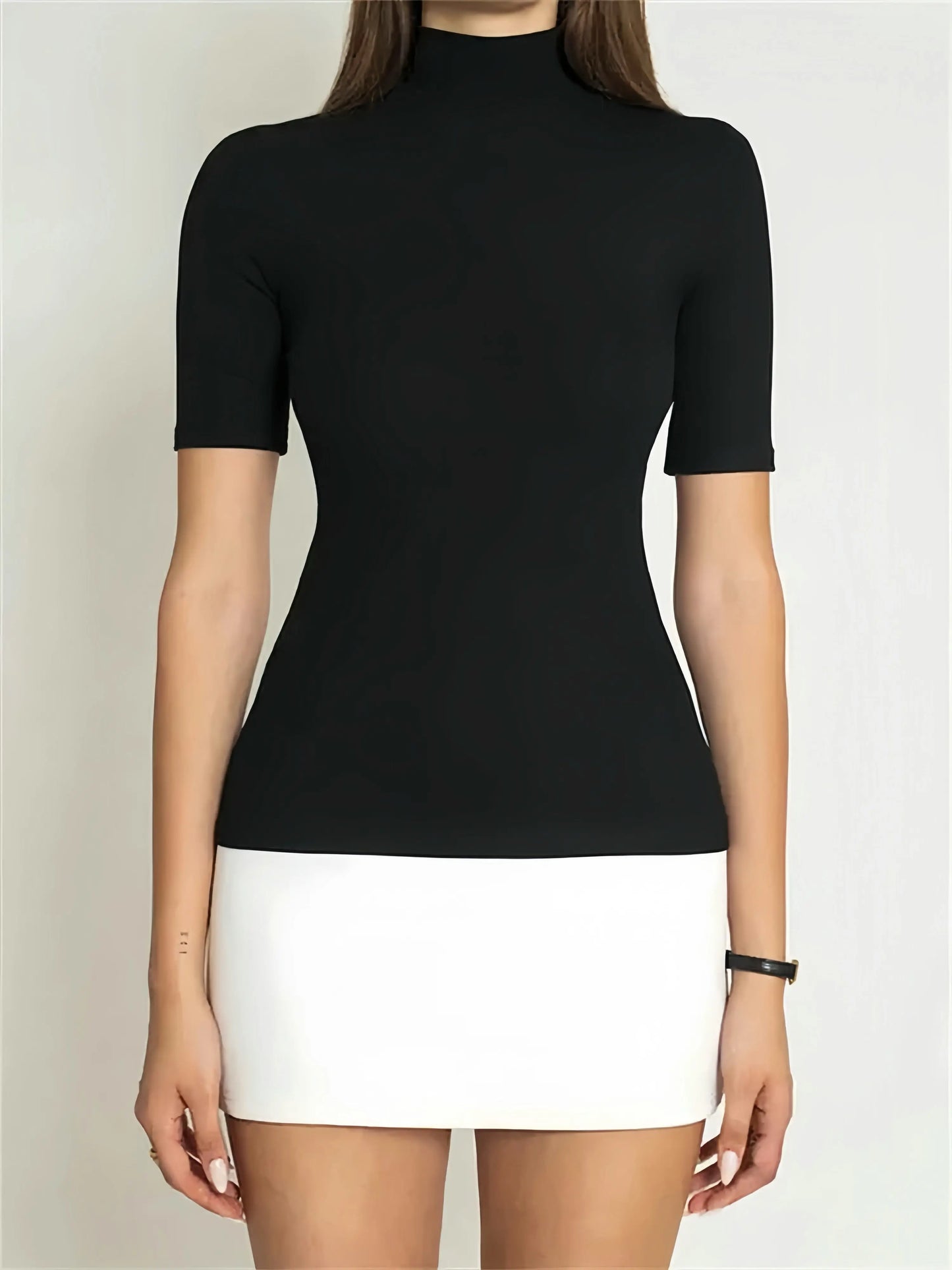 Tossy Summer Female Contrast Mini Dress Casual High Waist Short Sleeve Sexy Skinny Patchwork Bodycon Dress Women's Mini Dress Little Addiction