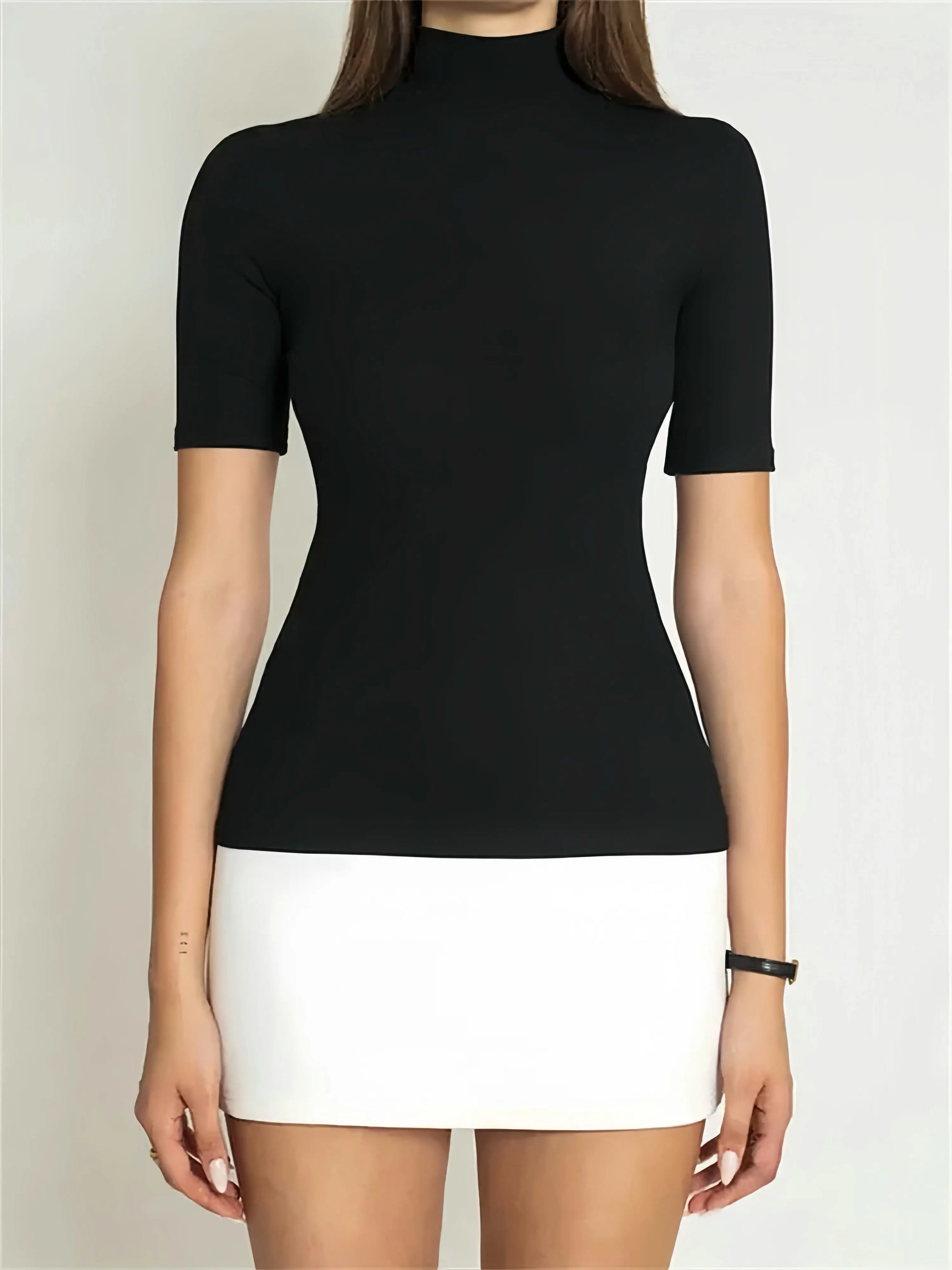 Tossy Summer Female Contrast Mini Dress Casual High Waist Short Sleeve Sexy Skinny Patchwork Bodycon Dress Women's Mini Dress Little Addiction