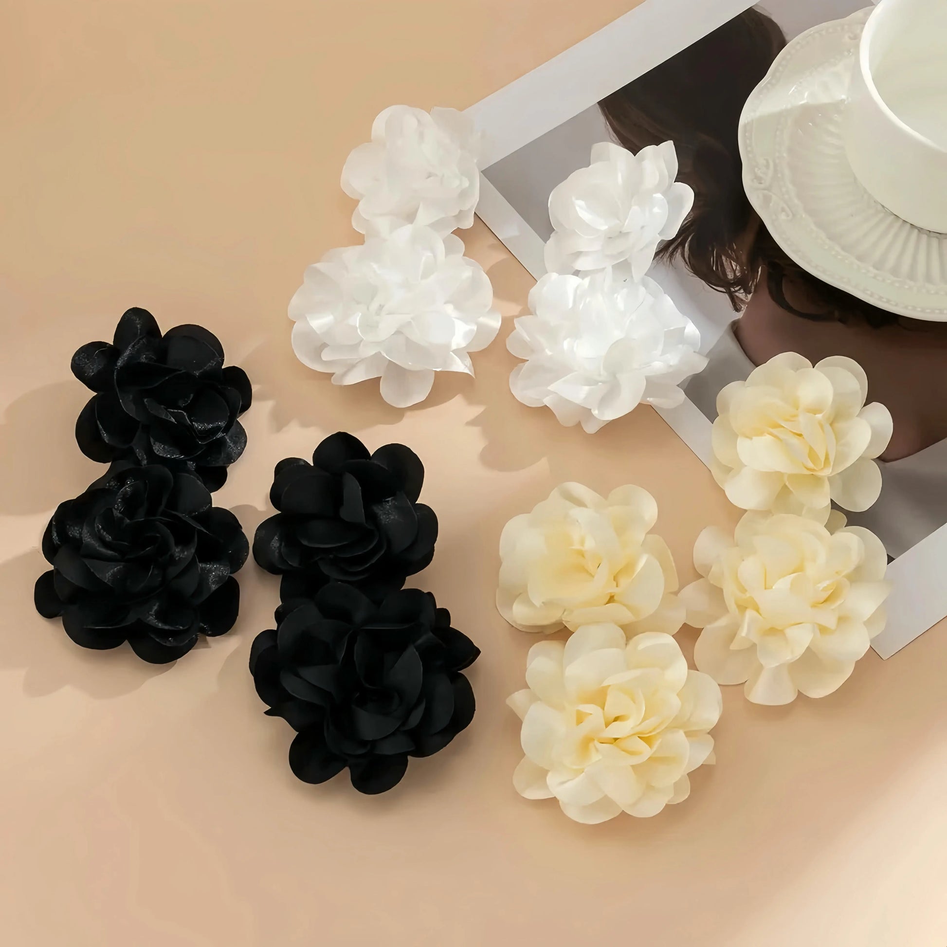 Exaggerated Big Fluffy Fabric Flower Petal Drop Earrings for Women Trendy Elegant Earring Wed Bridal Y2K Jewelry Accessories New Little Addiction