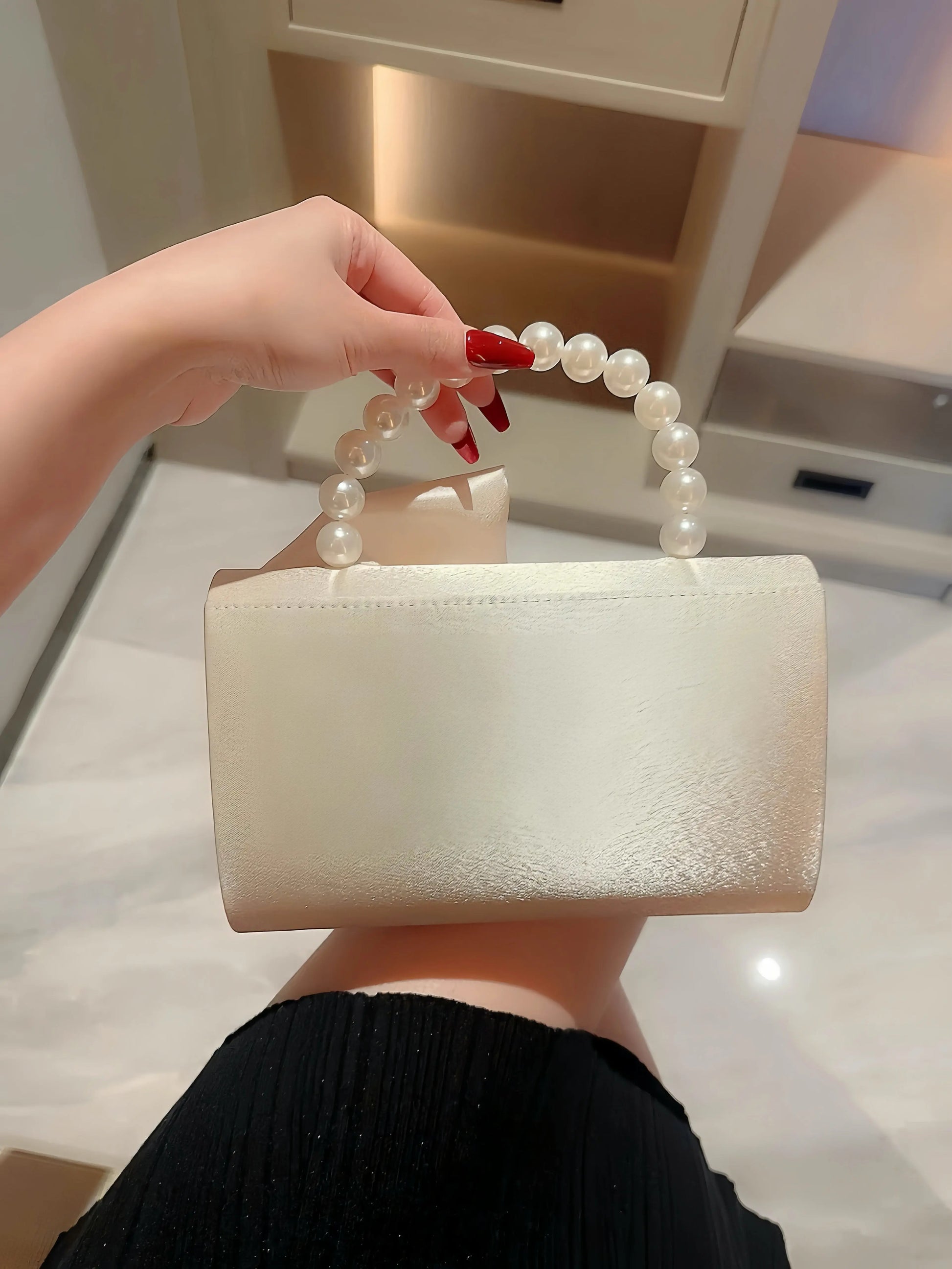 Lady Exquisite Flower Evening Bag white Wedding Bag Faux Pearl Handheld Banquet Bag Evening Bag Party Bag Prom Bag Dress Bag Little Addiction