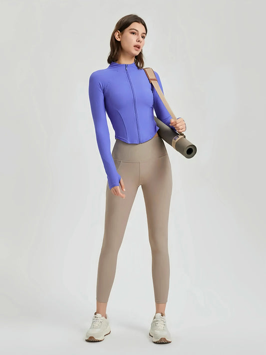 Yoga clothes, women's autumn and winter sports tops, slim fit zipper, casual long sleeved jackets, running and fitness clothes Little Addiction