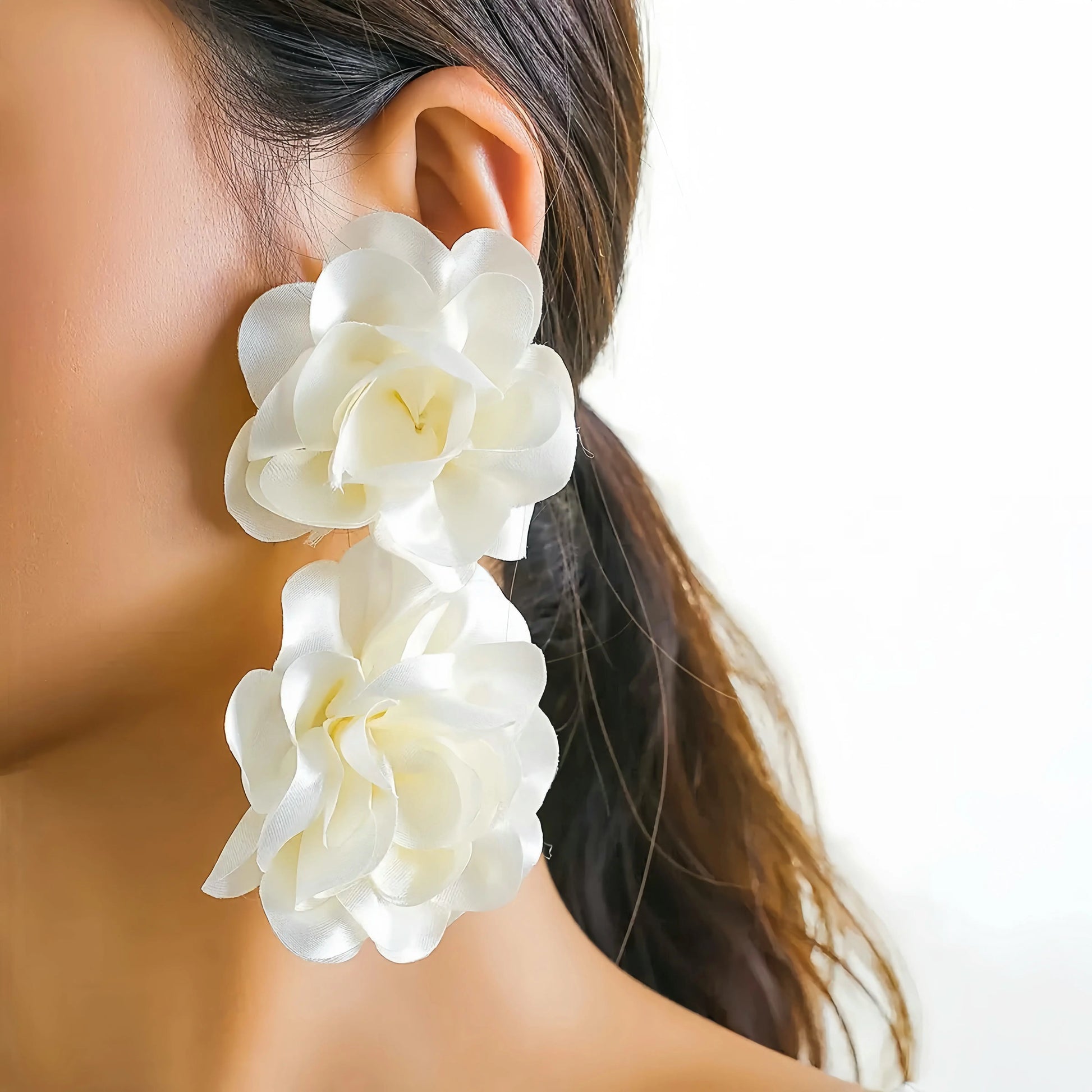 Exaggerated Big Fluffy Fabric Flower Petal Drop Earrings for Women Trendy Elegant Earring Wed Bridal Y2K Jewelry Accessories New Little Addiction