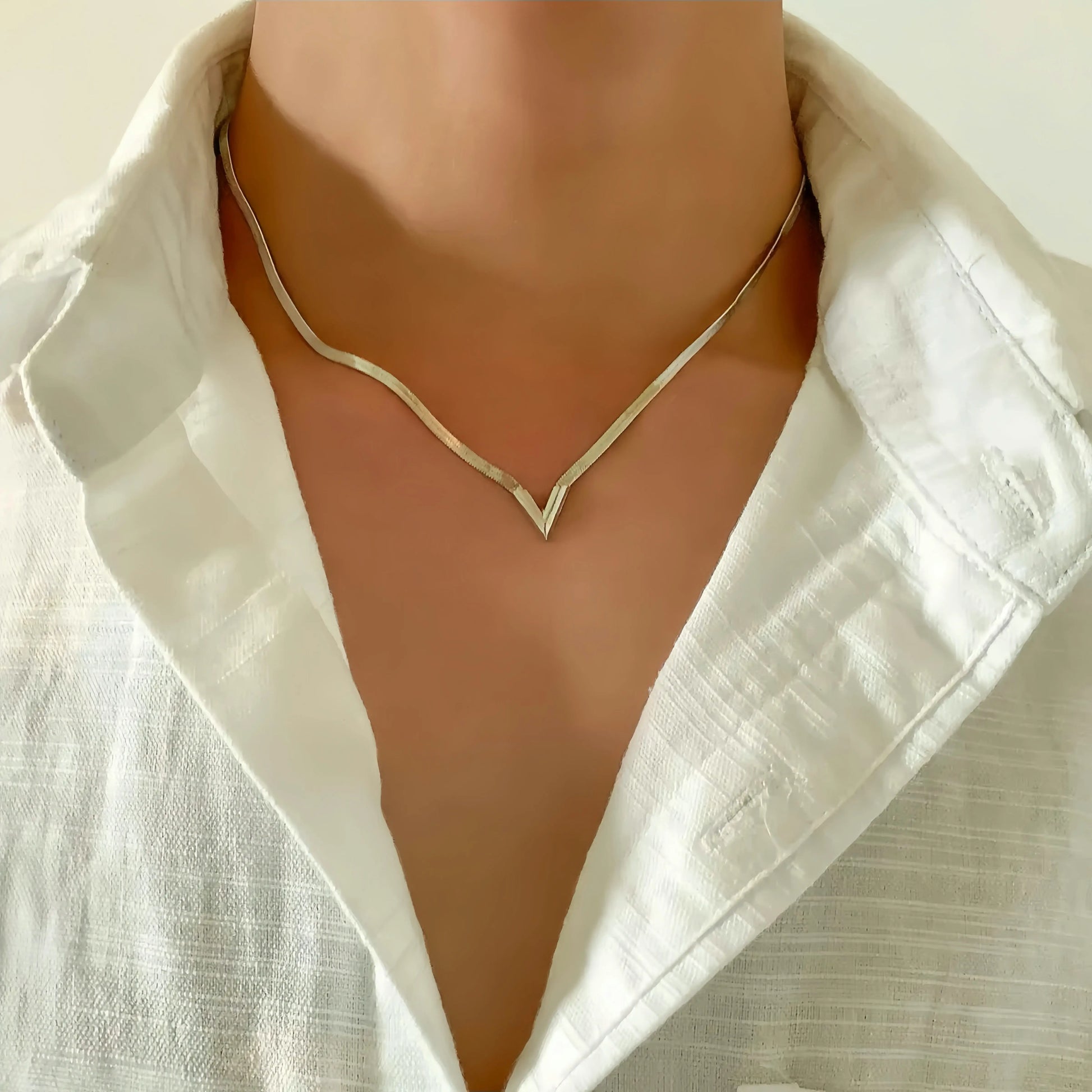 Vintage Simple Flat Snake Clavicle Chain Necklace for Male Creative V Shape Pendant Choker Jewelry Accessories Steampunk Men New Little Addiction