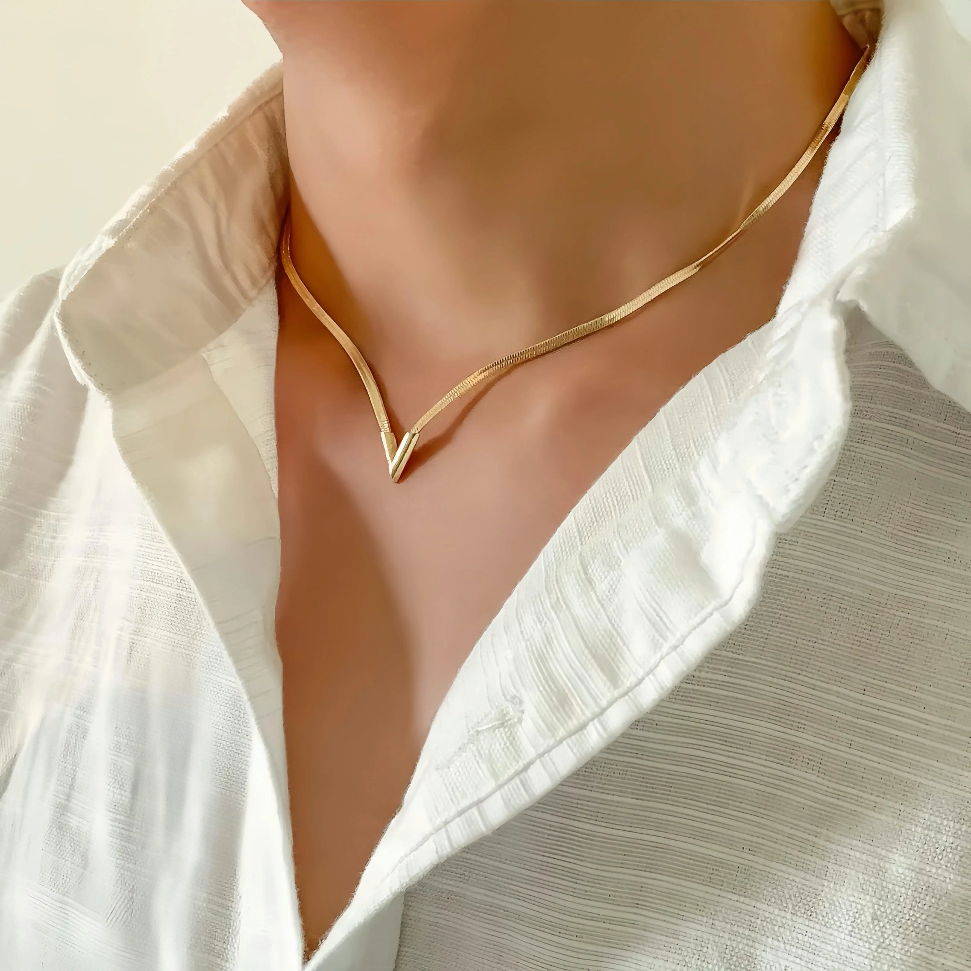 Vintage Simple Flat Snake Clavicle Chain Necklace for Male Creative V Shape Pendant Choker Jewelry Accessories Steampunk Men New Little Addiction
