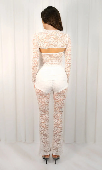 Elise' Three-Piece Lace Set with Underwear in White Little Addiction