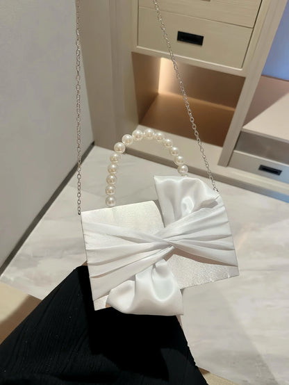 Lady Exquisite Flower Evening Bag white Wedding Bag Faux Pearl Handheld Banquet Bag Evening Bag Party Bag Prom Bag Dress Bag Little Addiction