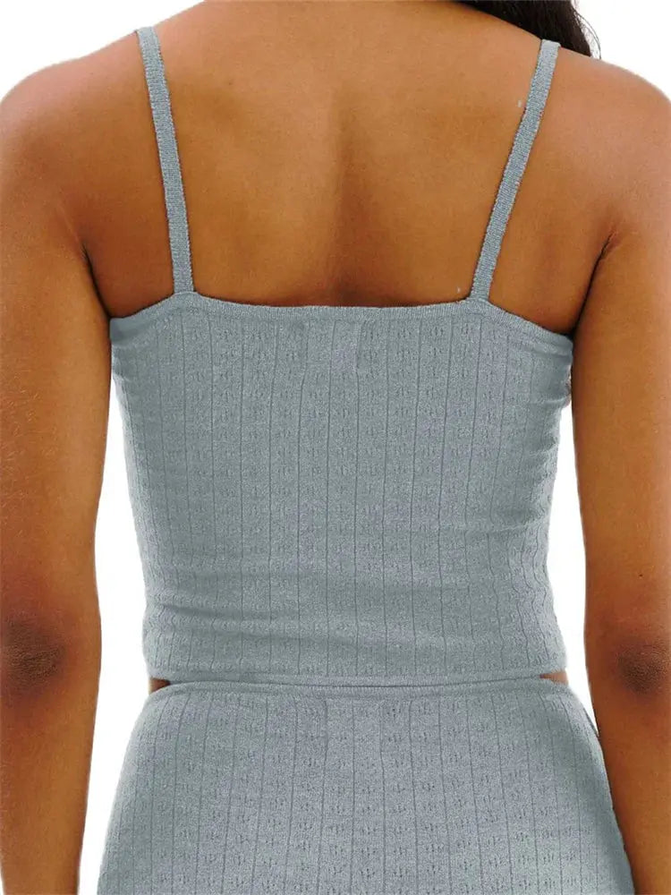 CHRONSTYLE Sexy Women 2 Pieces Sets Bow Sleeveless Strap Camis Crop Tops Elastic High Waist Shorts Summer Casual Streetwear 2023 Little Addiction
