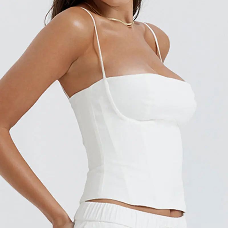Summer Backless Zip Up Bustier Crop Tops Elegant Vintage Skinny Corset Tank Tops Y2K Women Chic Spaghetti Strap Camis Clubwear Little Addiction
