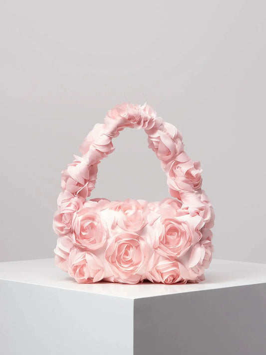 Elegant rose handbag, wedding party dinner bag, sweet and cute small square bag, suitable for women's gifts(random pattern) Little Addiction