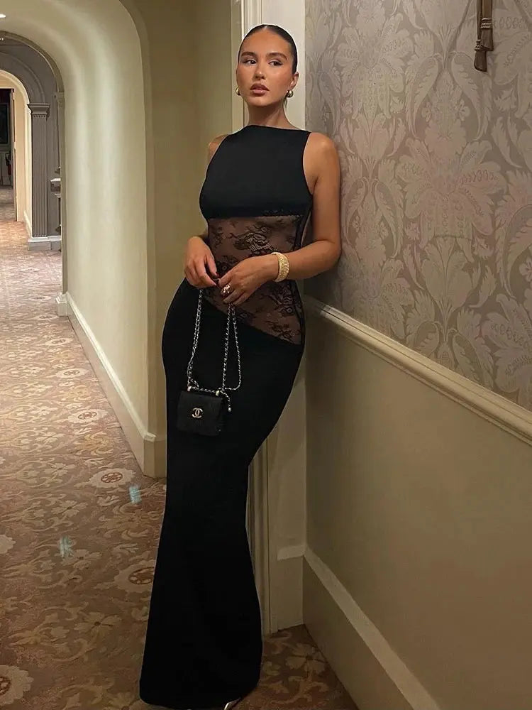 Backless Sexy Dress Women Jacquard Mesh Patchwork Irregular Chic Y2K Summer Midnight Party Clubwear Vacation Bodycon Little Addiction