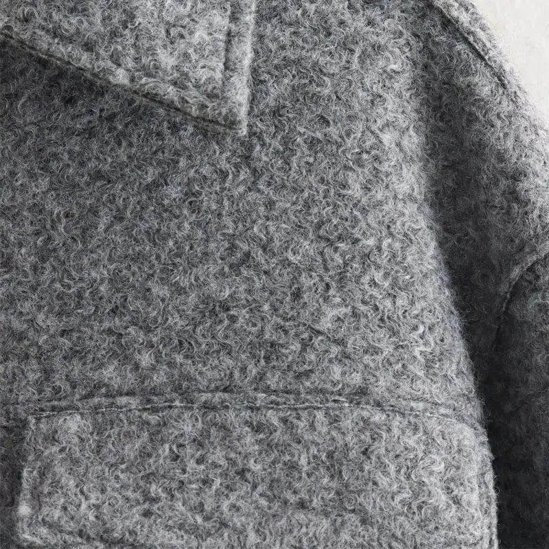 TRAF Autumn Winter Cropped Jacket for Women Short Coat Tweed Jacket Zip Crop Demi-season Jacket Woman New in outerwears Little Addiction