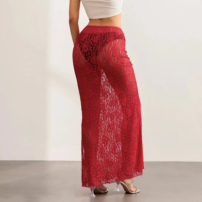 See-Through Lace Floral Sheer Wrap Skirts Little Addiction