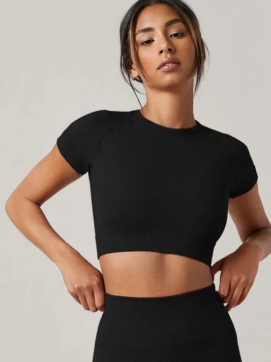 Women Yoga Top Seamless Sport T Shirts Fitness Clothes Short Sleeve Yoga Shirt Gym Top Running Active Wear Sport Top Little Addiction