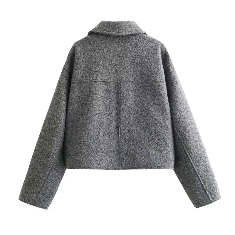 TRAF Autumn Winter Cropped Jacket for Women Short Coat Tweed Jacket Zip Crop Demi-season Jacket Woman New in outerwears Little Addiction