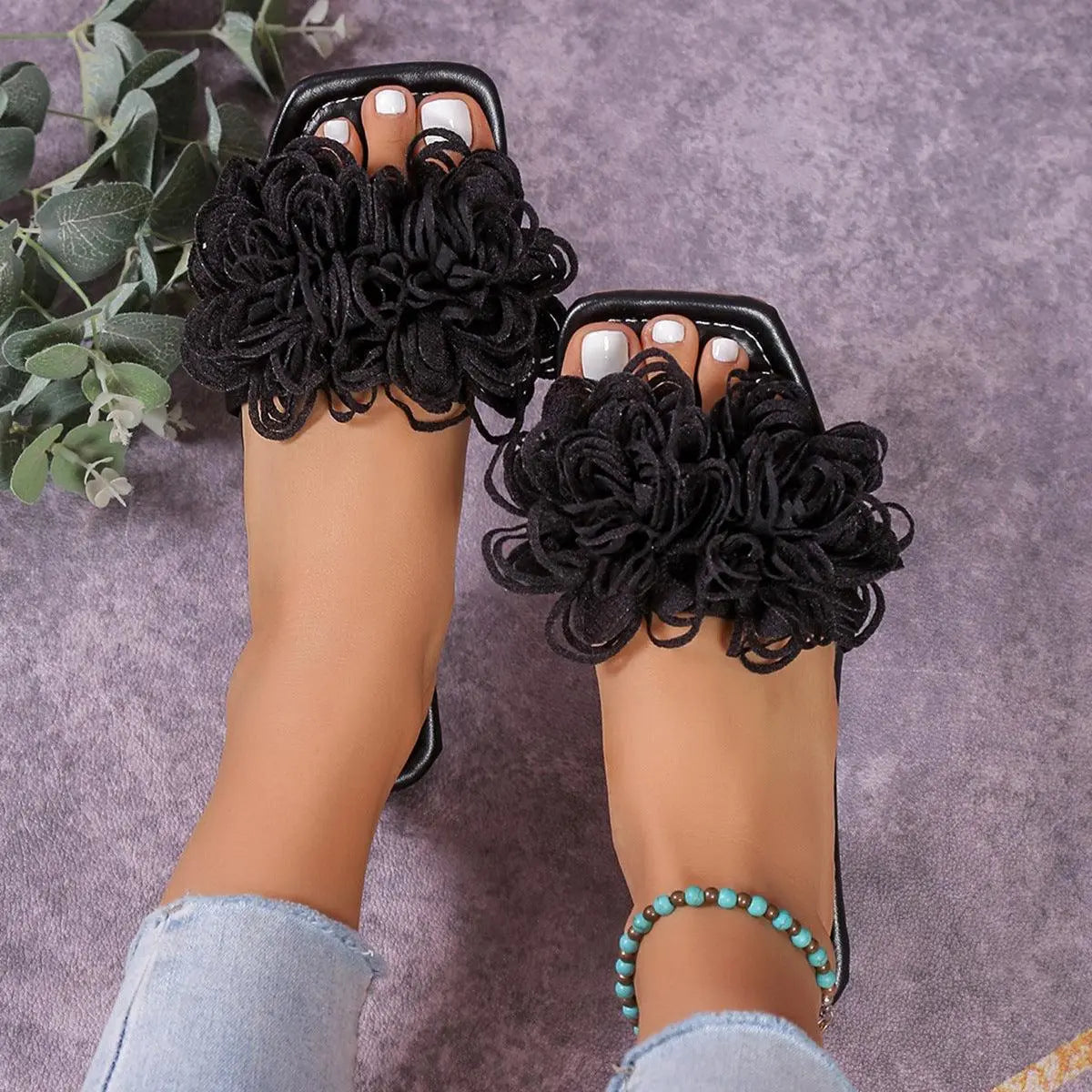 Fashion Flower Flat Slippers - Little Addiction